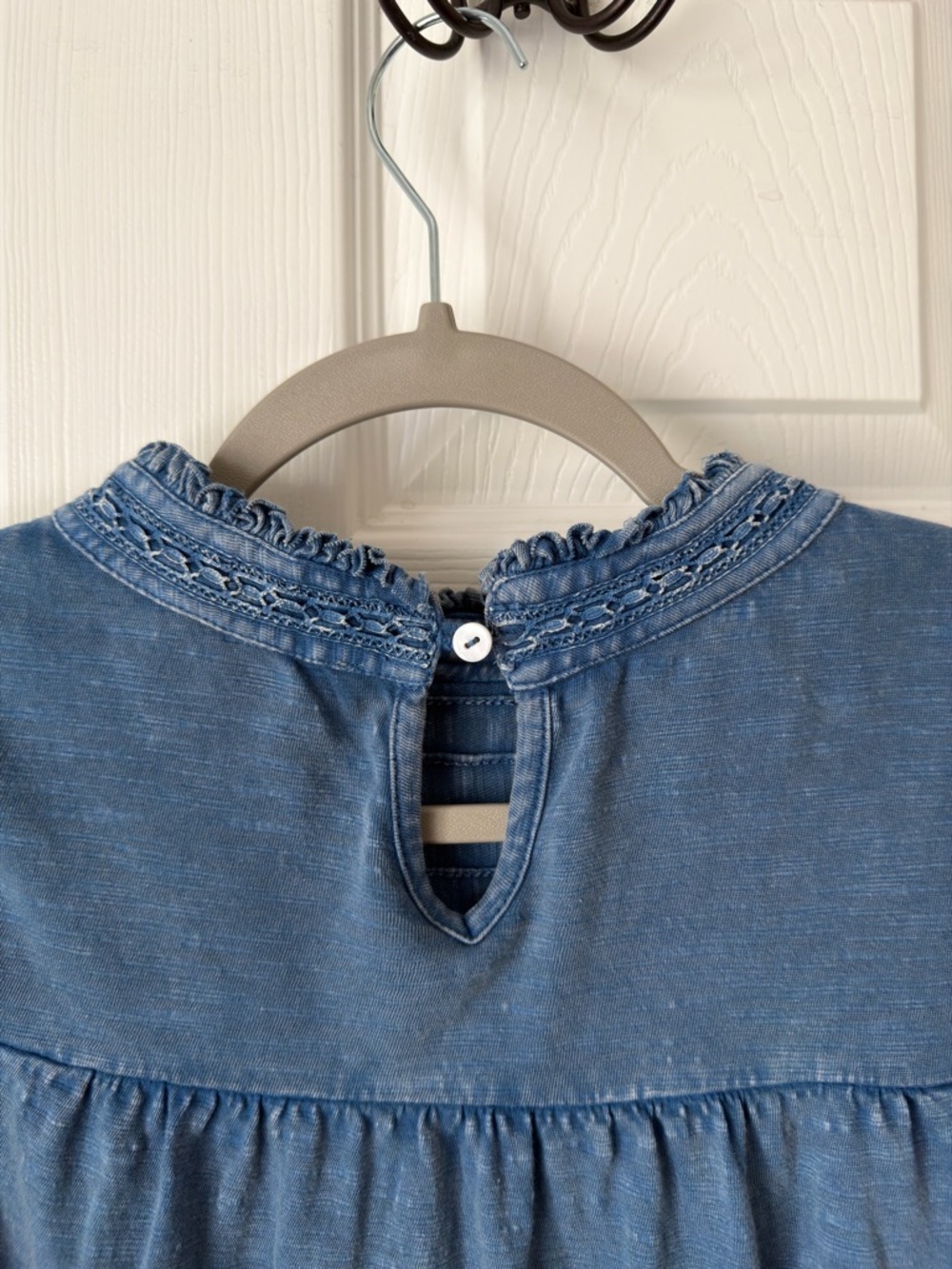 Free People Le Femme Ruffled Crochet Top Blue Boho Medium - Picture 6 of 8